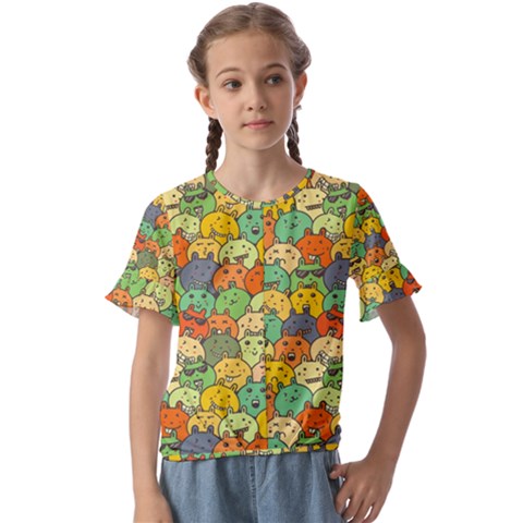 Seamless Pattern With Doodle Bunny Kids  Cuff Sleeve Scrunch Bottom Tee by Simbadda