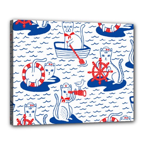 Nautical Cats Seamless Pattern Canvas 20  X 16  (stretched) by Simbadda