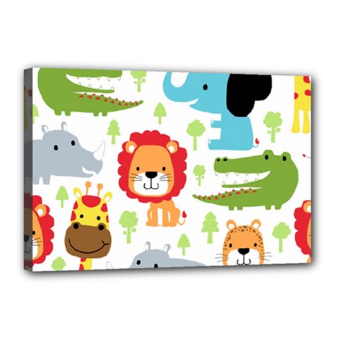 Seamless Pattern Vector With Animals Cartoon Canvas 18  X 12  (stretched) by Simbadda