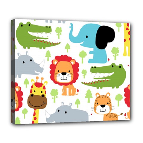 Seamless Pattern Vector With Animals Cartoon Deluxe Canvas 24  X 20  (stretched) by Simbadda