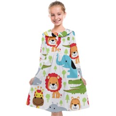 Seamless Pattern Vector With Animals Cartoon Kids  Midi Sailor Dress by Simbadda