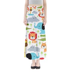 Seamless Pattern Vector With Animals Cartoon Full Length Maxi Skirt by Simbadda