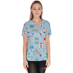 Medical Seamless Pattern Women s V-neck Scrub Top by Simbadda