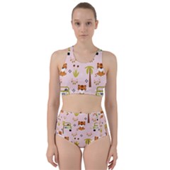 Cute Tiger Car Safari Seamless Pattern Racer Back Bikini Set by Simbadda