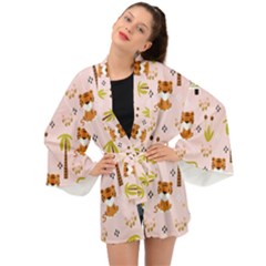 Cute Tiger Car Safari Seamless Pattern Long Sleeve Kimono by Simbadda