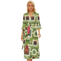 City Seamless Pattern Midsummer Wrap Dress by Simbadda