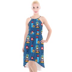 Racing-car-printing-set-cartoon-vector-pattern High-low Halter Chiffon Dress  by Simbadda