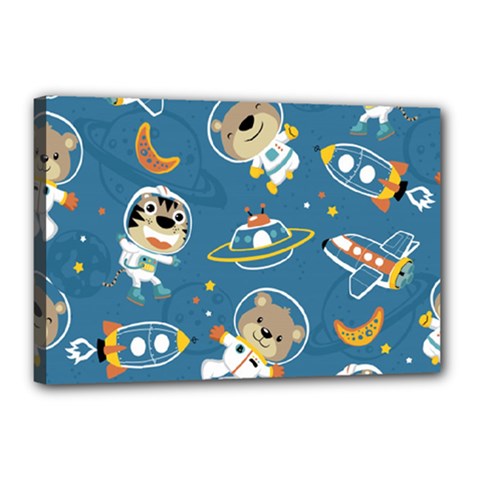 Seamless-pattern-funny-astronaut-outer-space-transportation Canvas 18  X 12  (stretched) by Simbadda