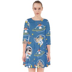 Seamless-pattern-funny-astronaut-outer-space-transportation Smock Dress by Simbadda