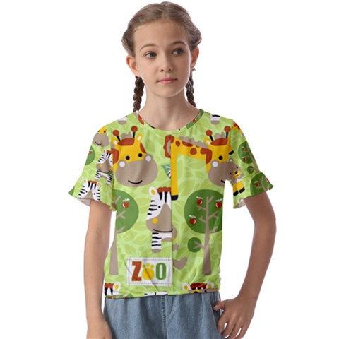 Funny Animals Cartoon Kids  Cuff Sleeve Scrunch Bottom Tee by Simbadda