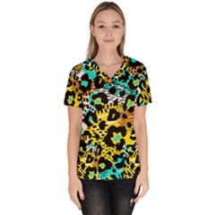 Seamless Leopard Wild Pattern Animal Print Women s V-neck Scrub Top by Simbadda