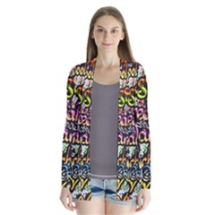 Graffiti Word Seamless Pattern Drape Collar Cardigan by Simbadda