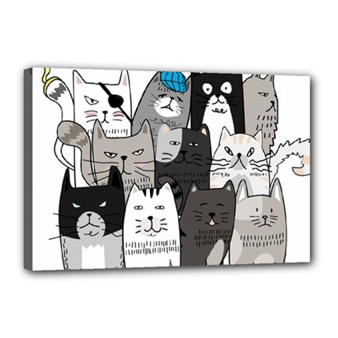 Cute Cat Hand Drawn Cartoon Style Canvas 18  X 12  (stretched) by Simbadda