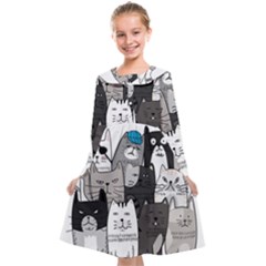 Cute Cat Hand Drawn Cartoon Style Kids  Midi Sailor Dress by Simbadda