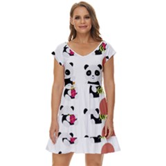 Playing Panda Cartoon Short Sleeve Tiered Mini Dress by Simbadda