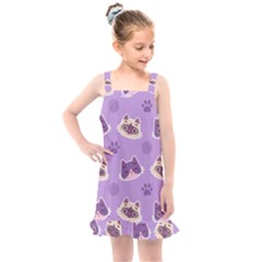 Cute-colorful-cat-kitten-with-paw-yarn-ball-seamless-pattern Kids  Overall Dress by Simbadda