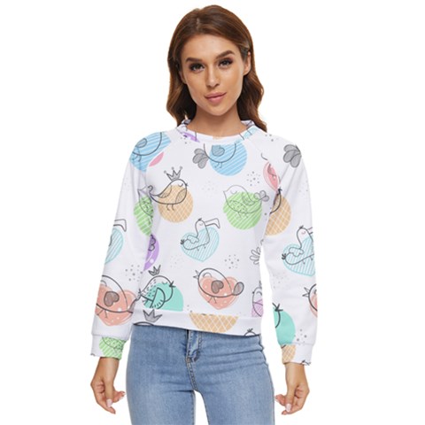 Cartoon-bird-cute-doodle-bird Women s Long Sleeve Raglan Tee by Simbadda