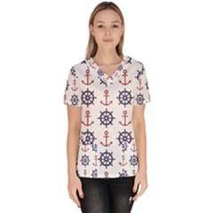 Nautical-seamless-pattern Women s V-neck Scrub Top by Simbadda