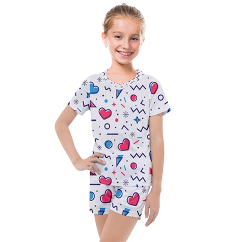 Hearts-seamless-pattern-memphis-style Kids  Mesh Tee And Shorts Set by Simbadda