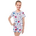 Hearts-seamless-pattern-memphis-style Kids  Mesh Tee and Shorts Set View1