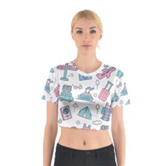 Transportation Seamless Pattern Cotton Crop Top by Simbadda