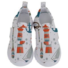 Nautical-elements-pattern-background Kids  Velcro No Lace Shoes by Simbadda