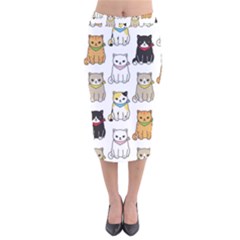 Cat-kitten-seamless-pattern Velvet Midi Pencil Skirt by Simbadda