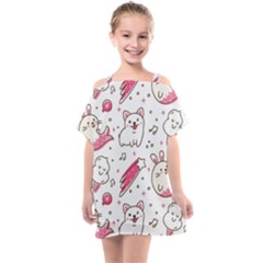 Cute-animals-seamless-pattern-kawaii-doodle-style Kids  One Piece Chiffon Dress by Simbadda