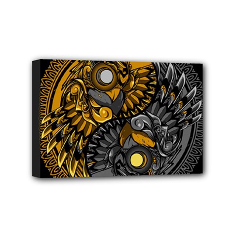 Yin-yang-owl-doodle-ornament-illustration Mini Canvas 6  X 4  (stretched) by Simbadda