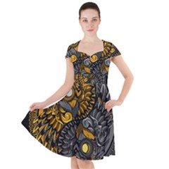 Yin-yang-owl-doodle-ornament-illustration Cap Sleeve Midi Dress by Simbadda