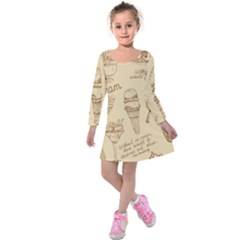 Ice-cream-vintage-pattern Kids  Long Sleeve Velvet Dress by Simbadda