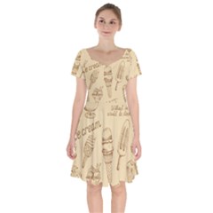 Ice-cream-vintage-pattern Short Sleeve Bardot Dress by Simbadda