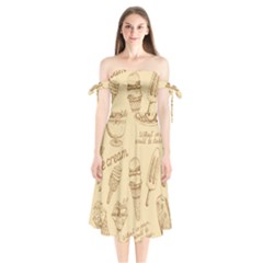 Ice-cream-vintage-pattern Shoulder Tie Bardot Midi Dress by Simbadda