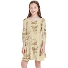 Ice-cream-vintage-pattern Kids  Quarter Sleeve Skater Dress by Simbadda