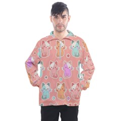 Cute-kawaii-kittens-seamless-pattern Men s Half Zip Pullover by Simbadda