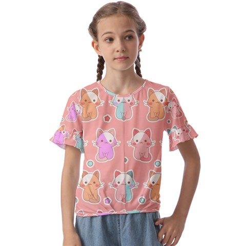 Cute-kawaii-kittens-seamless-pattern Kids  Cuff Sleeve Scrunch Bottom Tee by Simbadda