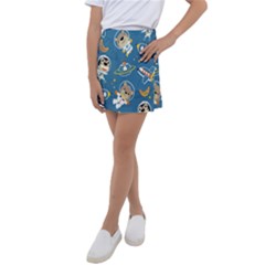 Seamless-pattern-funny-astronaut-outer-space-transportation Kids  Tennis Skirt by Simbadda