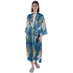 Seamless-pattern-funny-astronaut-outer-space-transportation Maxi Satin Kimono by Simbadda