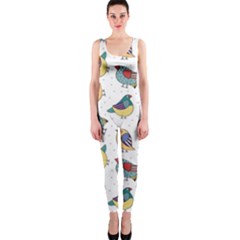 Seamless-pattern-with-hand-drawn-bird-black One Piece Catsuit by Simbadda