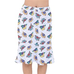 Seamless-pattern-with-hand-drawn-bird-black Short Mermaid Skirt by Simbadda