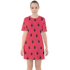 Seamless-watermelon-surface-texture Sixties Short Sleeve Mini Dress by Simbadda