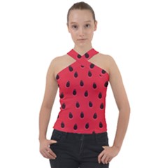 Seamless-watermelon-surface-texture Cross Neck Velour Top by Simbadda