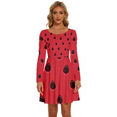 Seamless-watermelon-surface-texture Long Sleeve Wide Neck Velvet Dress by Simbadda