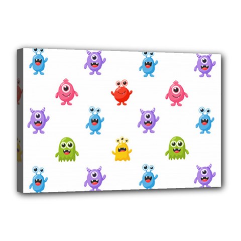 Seamless-pattern-cute-funny-monster-cartoon-isolated-white-background Canvas 18  X 12  (stretched) by Simbadda