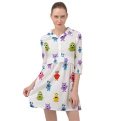 Seamless-pattern-cute-funny-monster-cartoon-isolated-white-background Mini Skater Shirt Dress by Simbadda