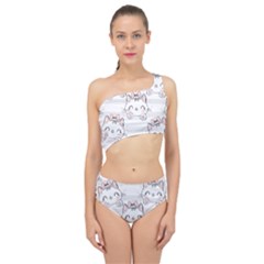 Cat-with-bow-pattern Spliced Up Two Piece Swimsuit by Simbadda