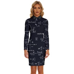 Mathematical-seamless-pattern-with-geometric-shapes-formulas Long Sleeve Shirt Collar Bodycon Dress by Simbadda