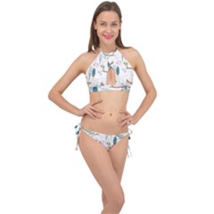 Pattern-sloth-woodland Cross Front Halter Bikini Set by Simbadda