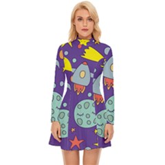 Card-with-lovely-planets Long Sleeve Velour Longline Dress by Simbadda