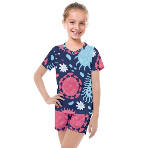 Seamless-pattern-microbes-virus-vector-illustration Kids  Mesh Tee And Shorts Set by Simbadda